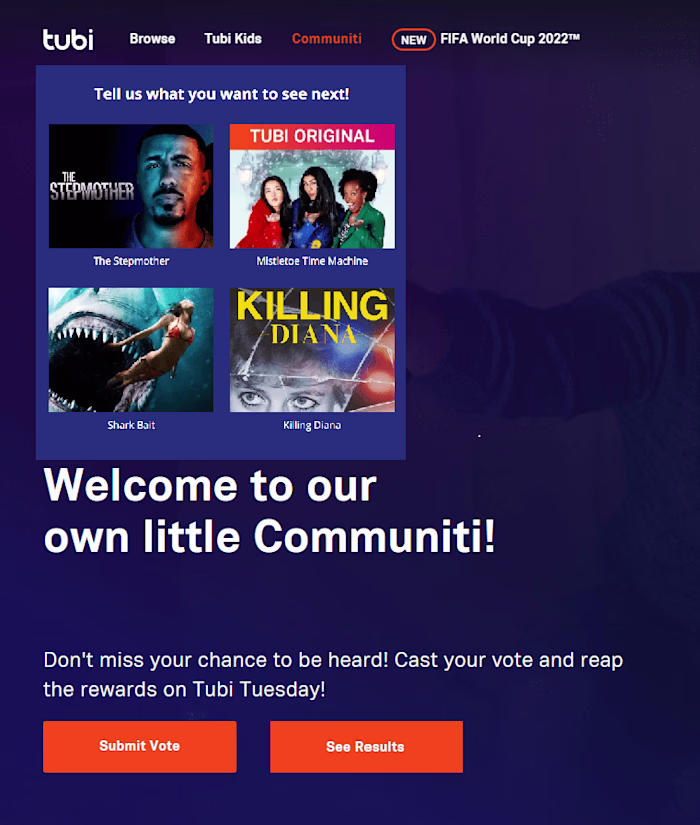 Mock Landing Community Tab for Tubi