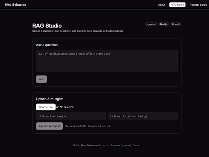 RAG Pipeline & Podcast Summary Studio