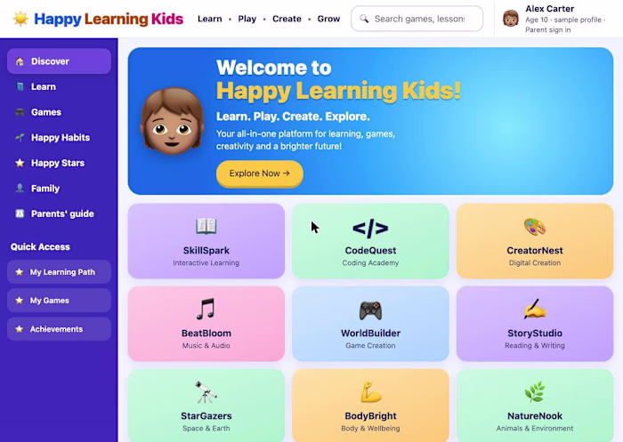 Happy Learning Kids: Child-Safe Learning & Games Platform