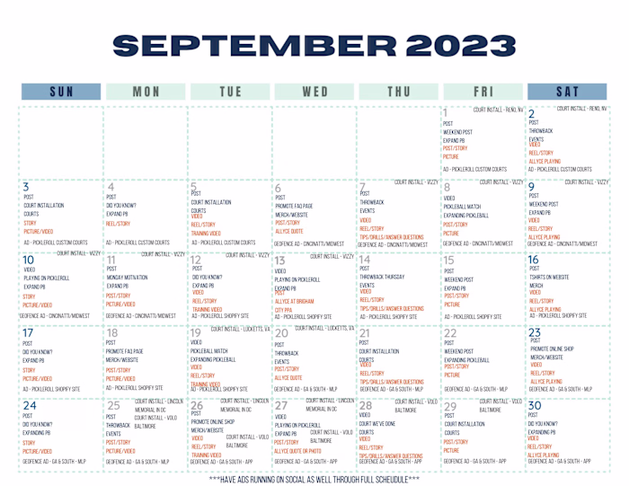 PickleRoll Social Media Calendar 
