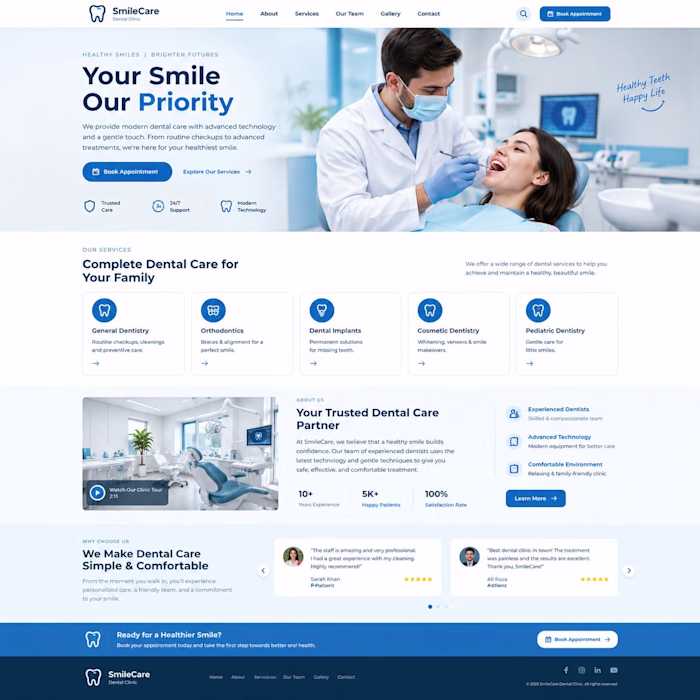 Modern Dental Clinic Website UI/UX Design Concept