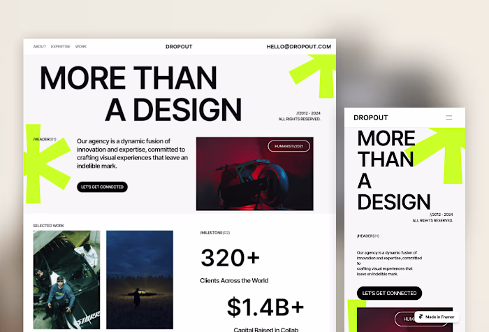 Dropout - Framer Templates For Design Agency