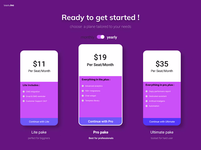 pricing cards
