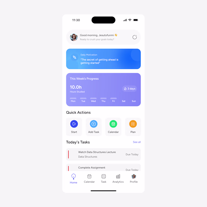 📱 Study App – Home Dashboard UI Just wrapped up the Home Da...
