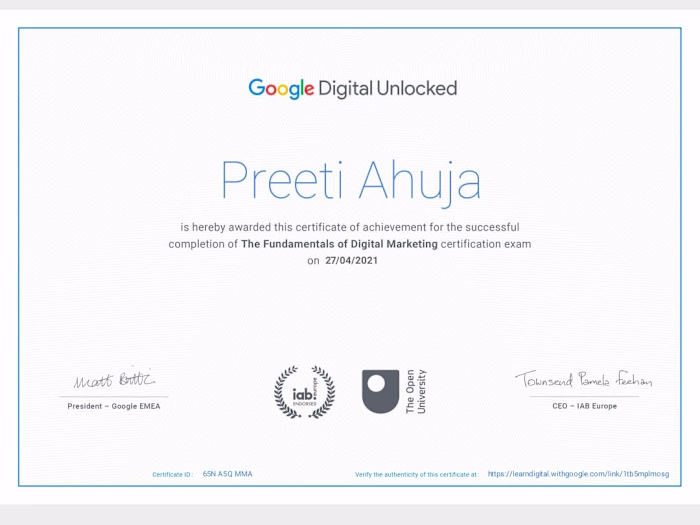 Certified from Google