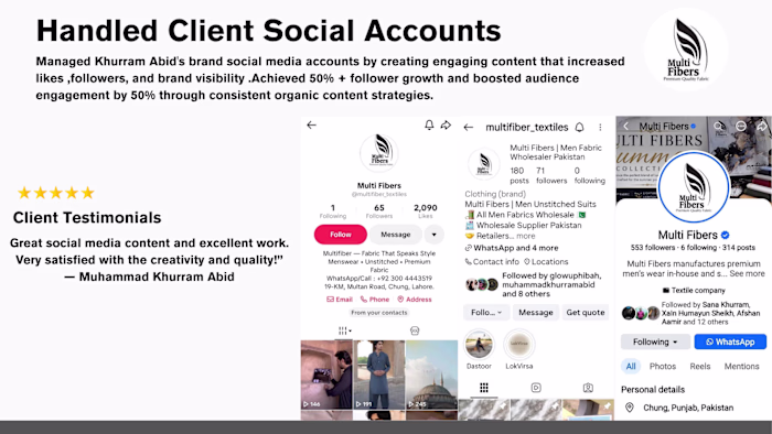 Social Media Management & Organic Growth for a Textile Brand