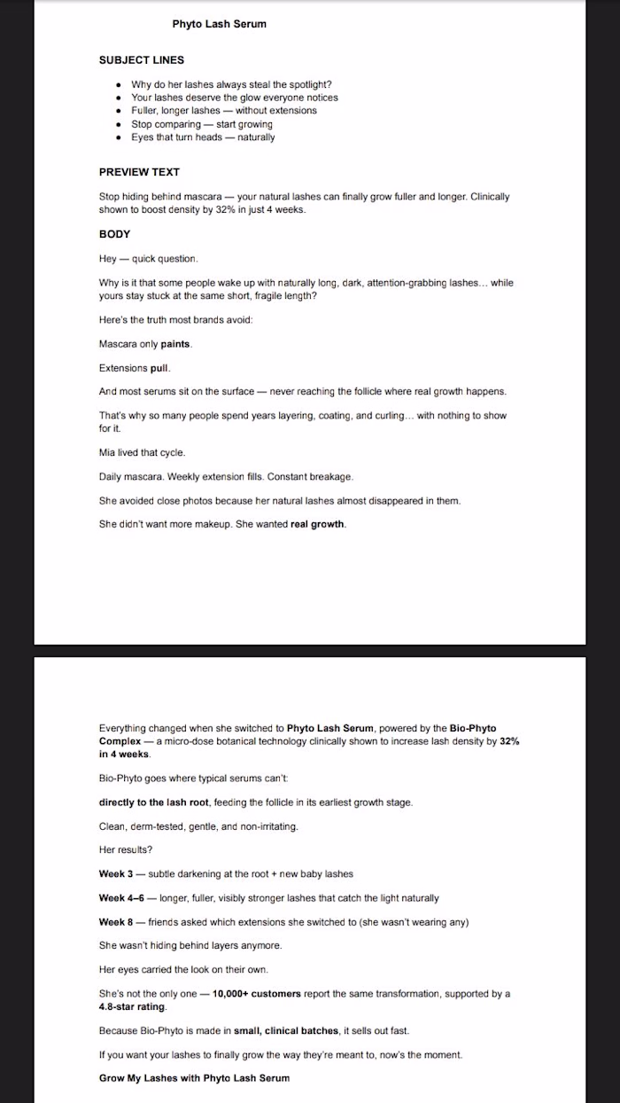 This email copy drives real results for Phyto Lash Serum by ...