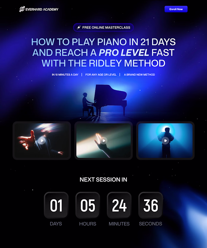 Piano Masterclass Landing page design