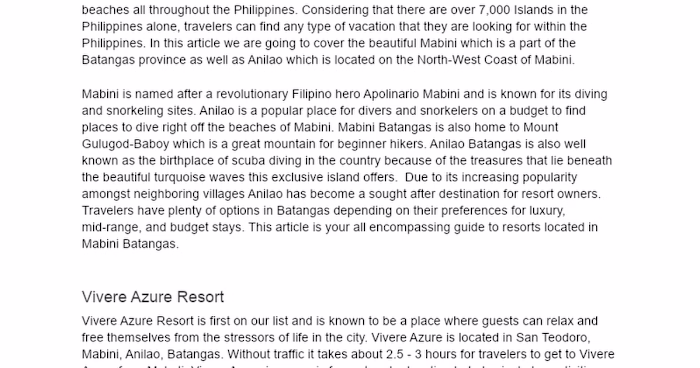 Marketing Copywriting for Anilao Beach Resorts in Batangas