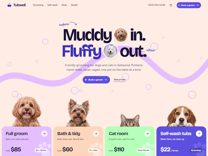 Tubwell: Pet Grooming Website
