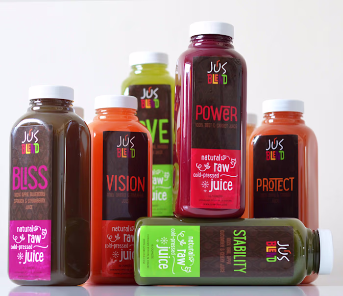 Jus Blend Juices Branding, Packaging