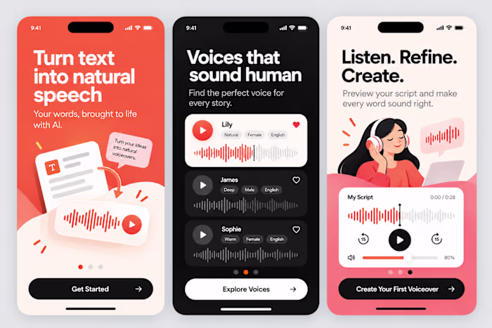 Onboarding App Screen Design for Minimal AI Text-To-Speech App