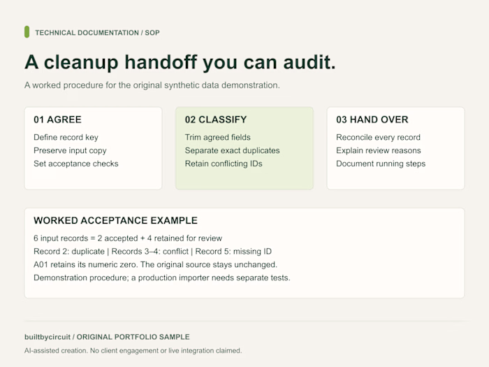 CSV cleanup handoff SOP — original documentation sample