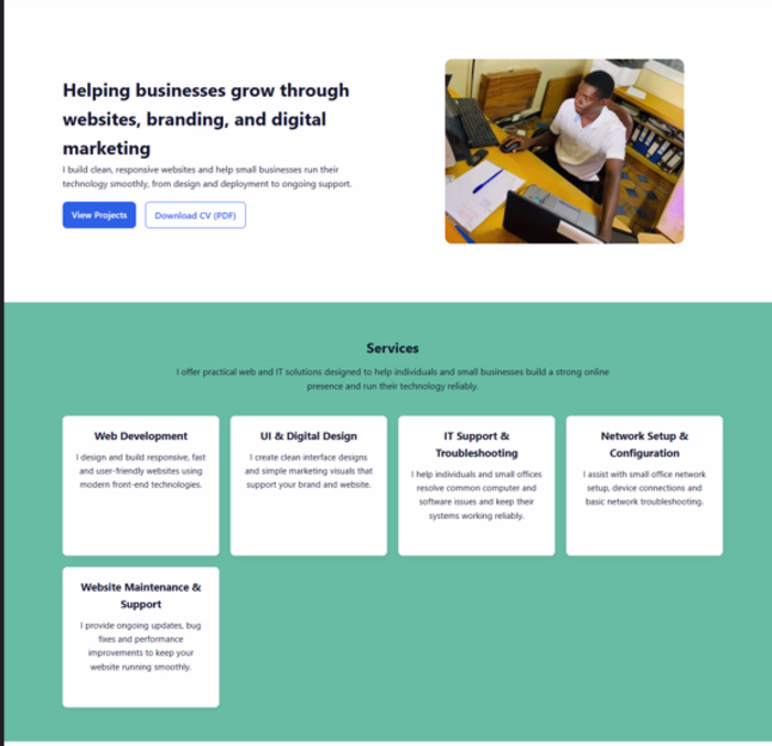 Custom-built personal portfolio highlighting technical