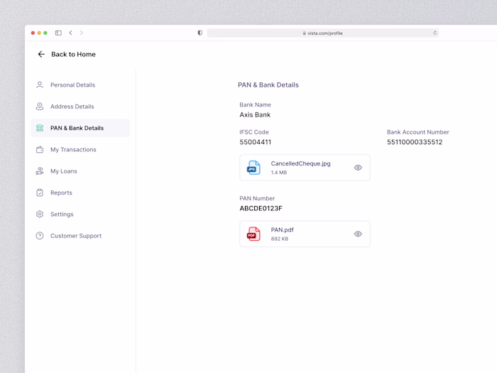 Real Estate : User Bank Details