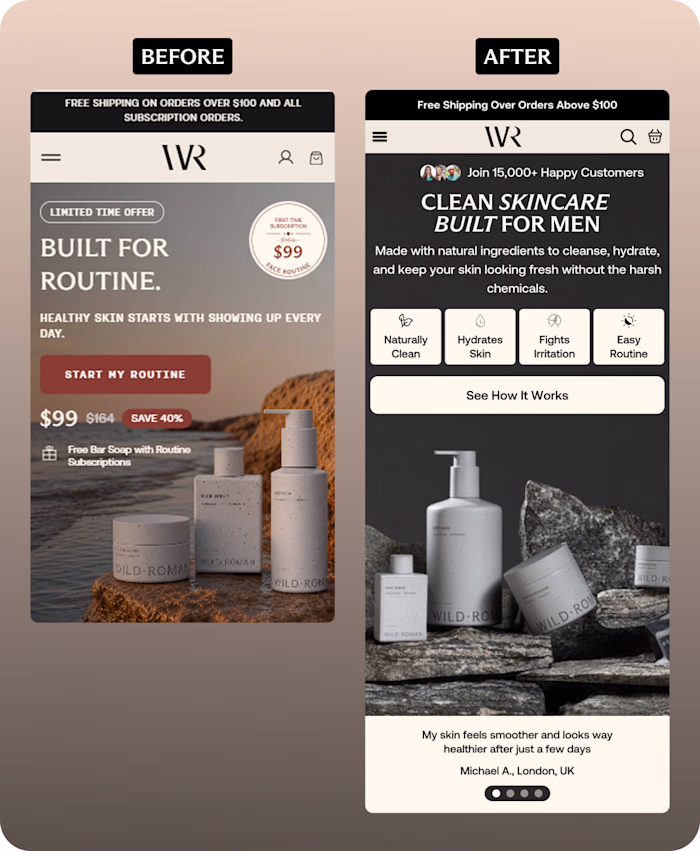 Before and after design for WILD ROMAN