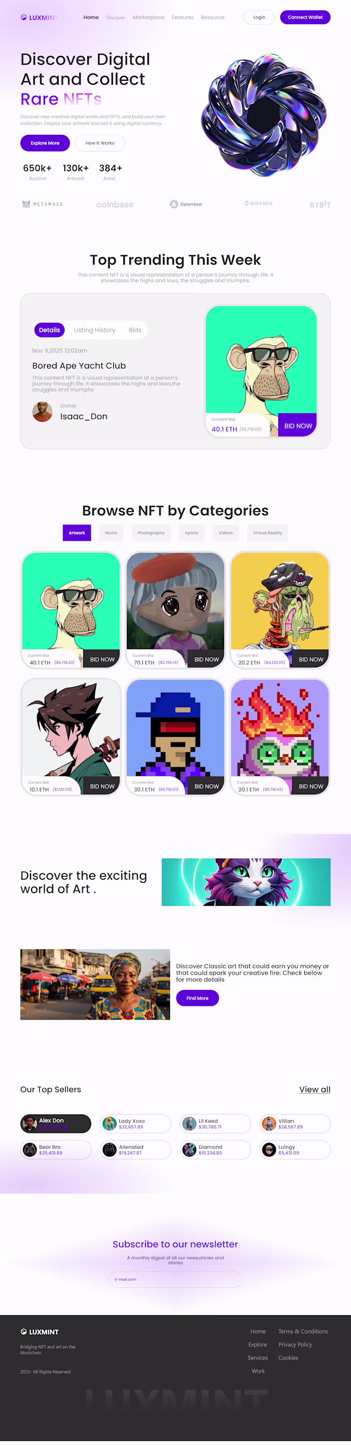 🚀 LuxMint NFT Marketplace — Landing Page UI/UX I designed t...