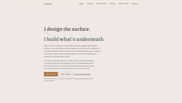 k-leumas.com: my studio site, built like a client site