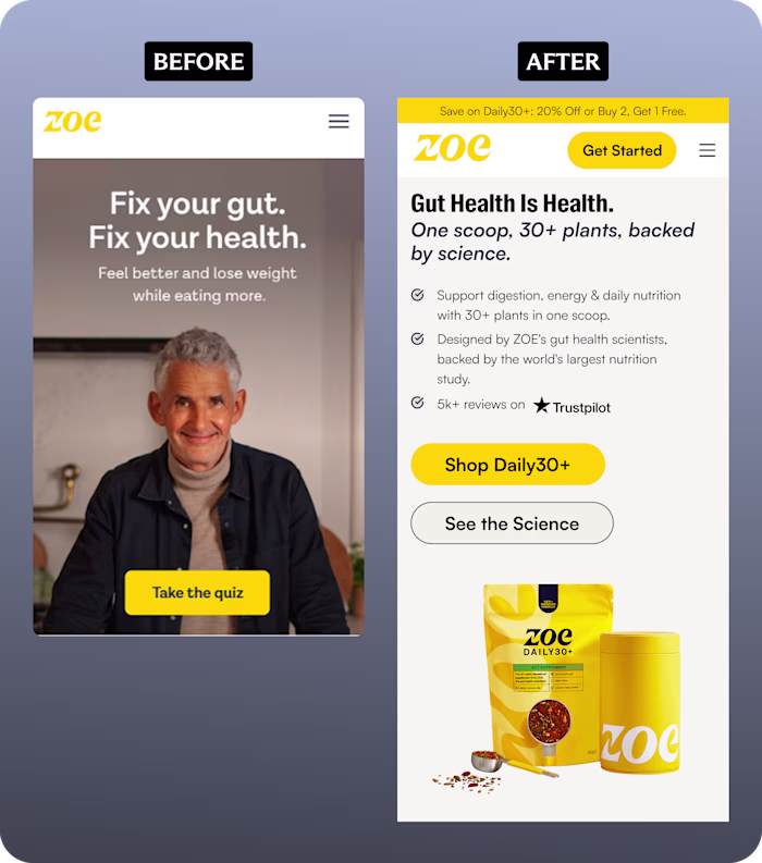Before and after design for ZOE