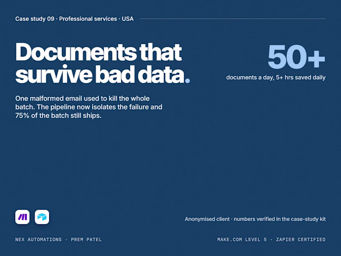 Error-tolerant document generation on Make.com and Airtable