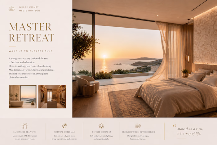 Brochure.An elegant master bedroom overlooking