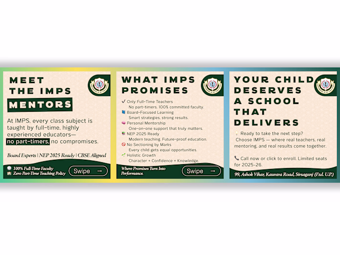 A clean, information-dense carousel designed for IMPS School...