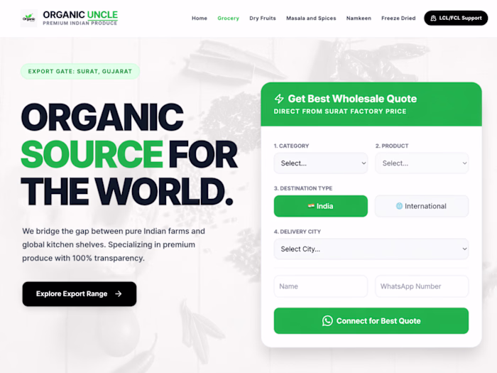 Organic Export Website Design | Lead Generation Focus