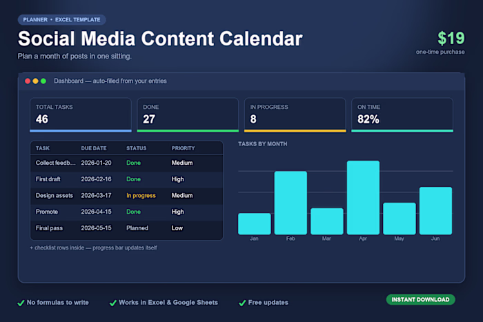 Social Media Content Calendar — Planner