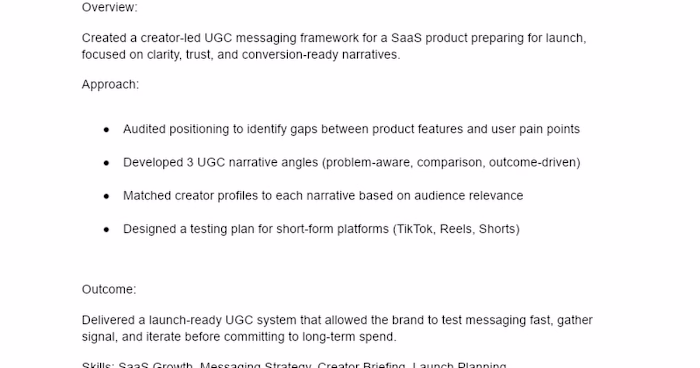 UGC Messaging Framework for SaaS Launch