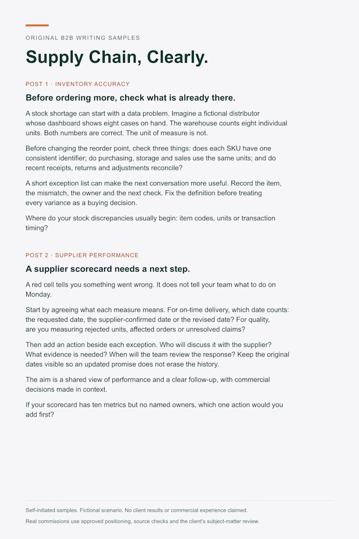 Supply Chain, Clearly - original B2B LinkedIn writing sam...
