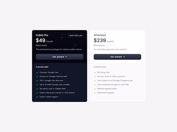 Pricing plans for Cobiro