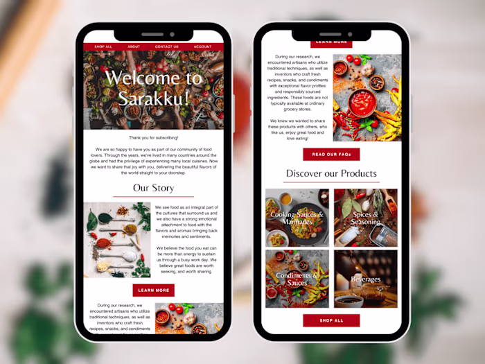 Klaviyo welcome email series for a food retailer