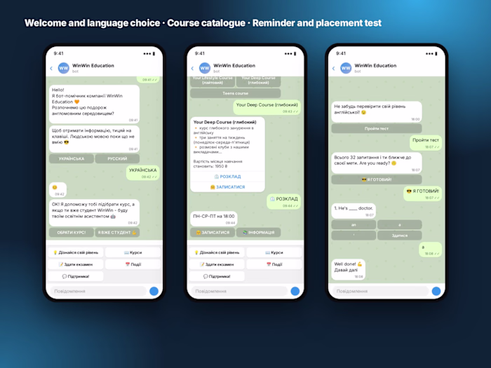 WinWin Education — Chatbot + admin panel · language school