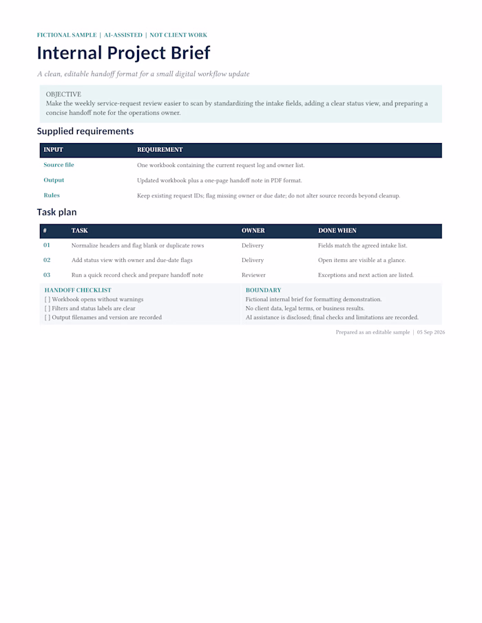 Fictional internal project brief (AI-assisted)