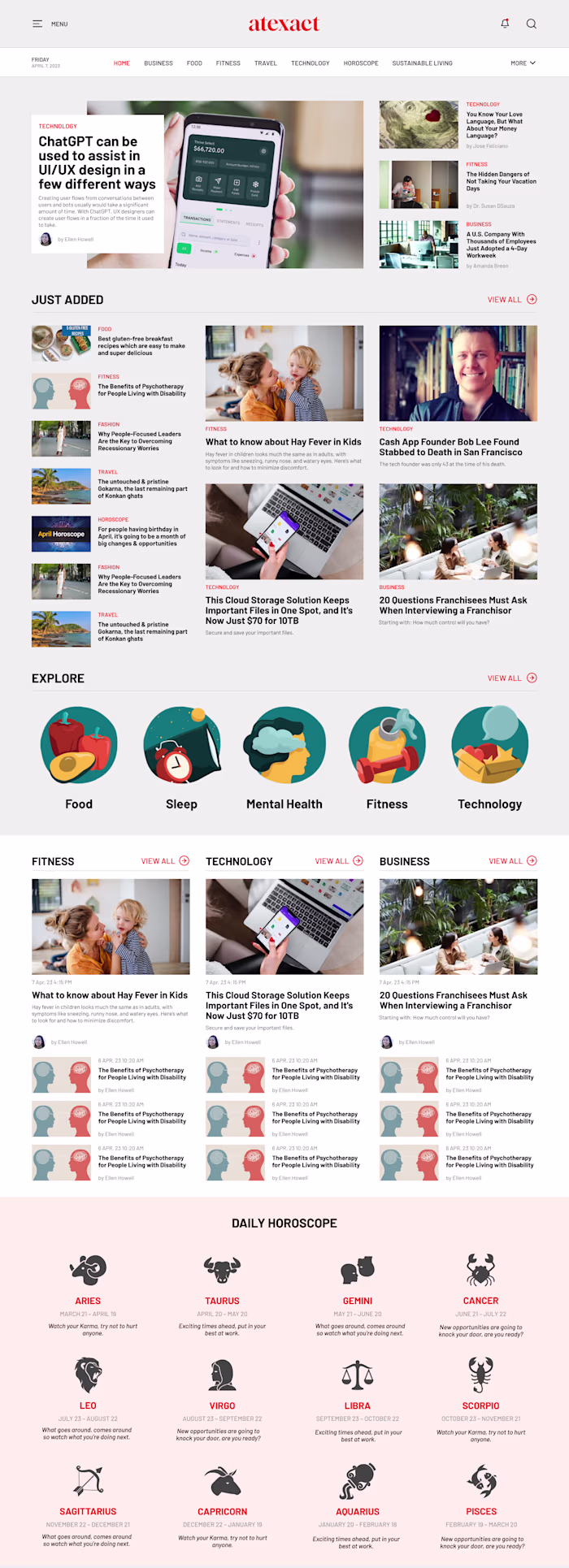 Atexact - Lifestyle Blog Website Design