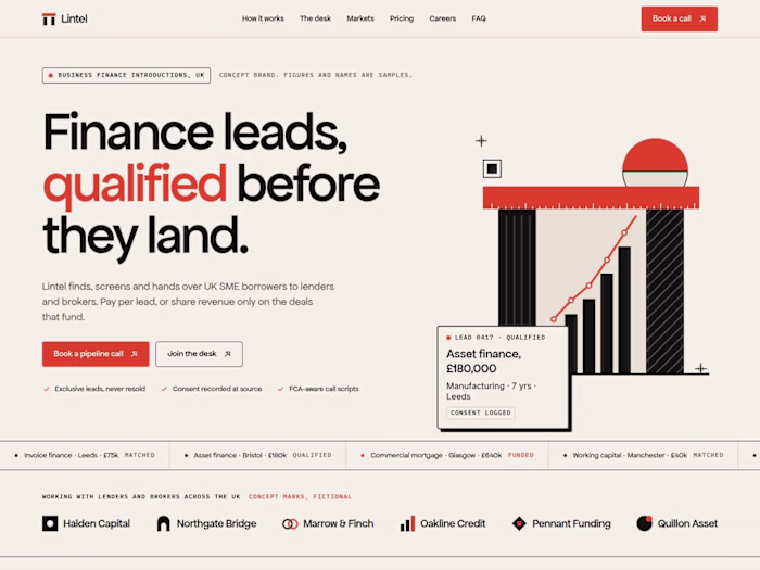 Lintel: B2B Finance Lead Site Built in Framer (Concept)