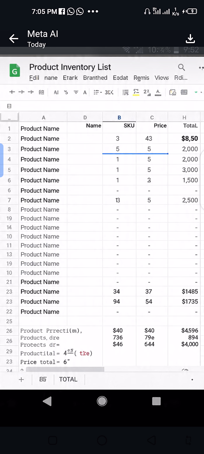 Google Sheets Product List
Created and