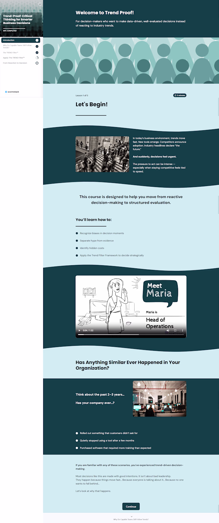 Experimenting with scrollable courses using