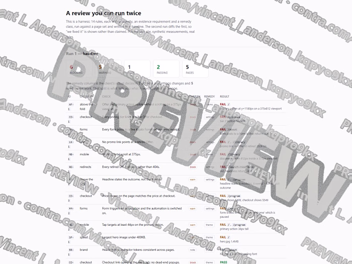 Site audit harness with before/after diff