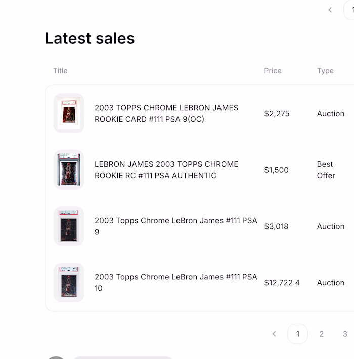 Match Sales for collectible items