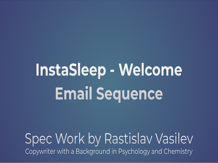 InstaSleep - Welcome Email Sequence;