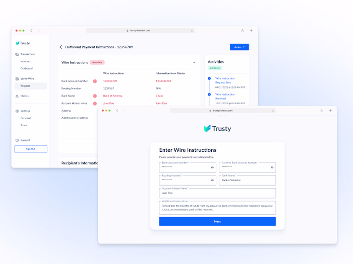 Wire Instruction Verification Feature for Trusty