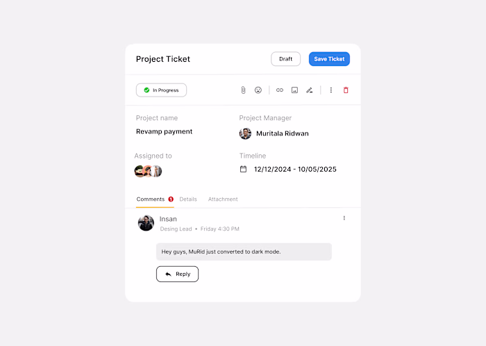 Ticketing in light and dark mode