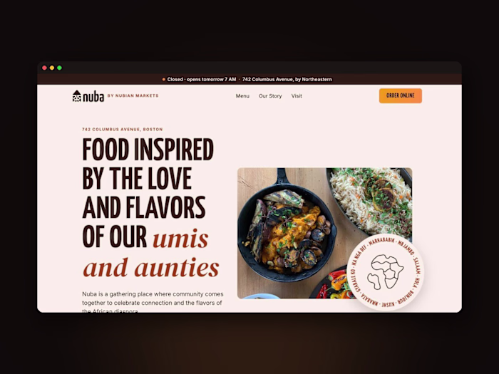 Nuba Cafe, a site whose menu cannot drift from the till