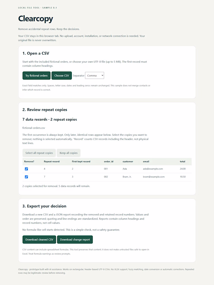Clearcopy — Local CSV Duplicate Review