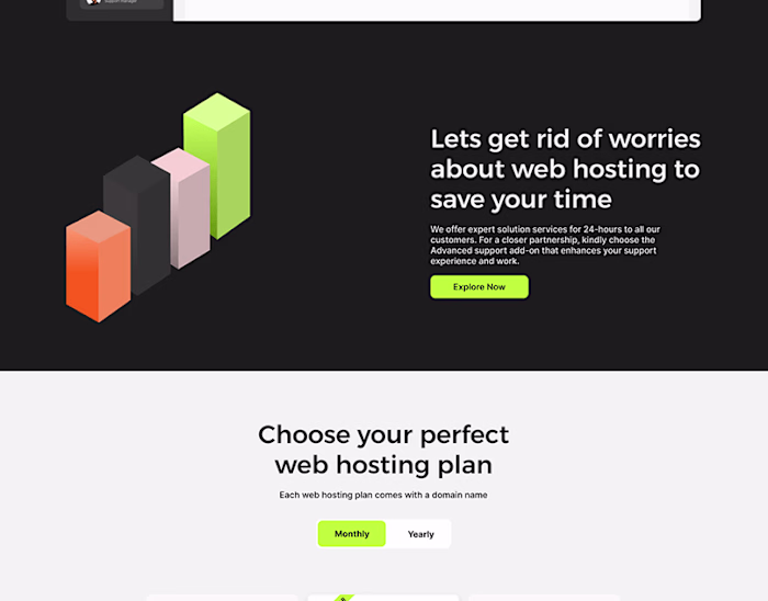 A Full landing page of a web hosting platform