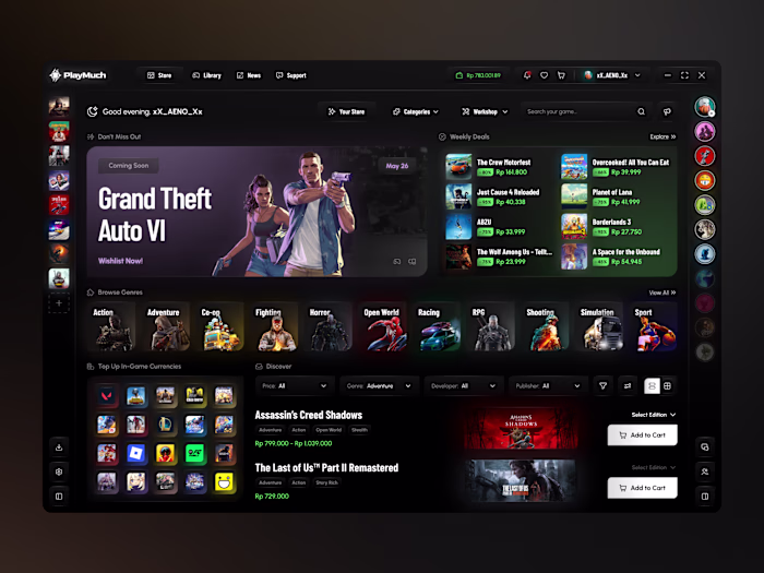 PlayMuch Gaming - Dashboard Store