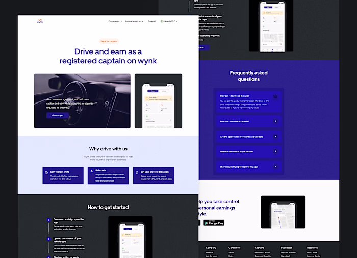 Wynk ride-hailing landing page