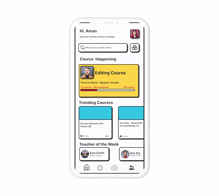 Homepage of a app in neo brutal design 
