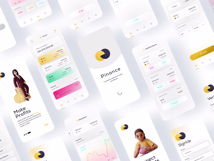 Pinance - A Crypto Trading Mobile App - UI/UX Design - Figma